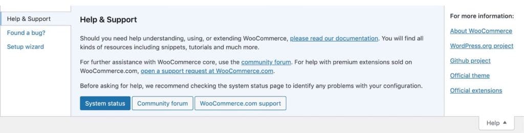 Example of how WooCommerce makes full use of the help tabs