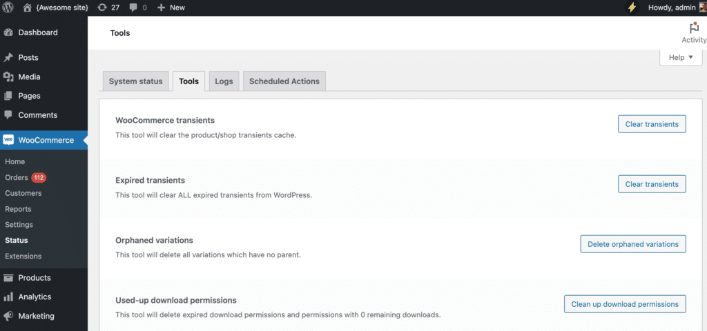 WooCommerce > Status > Tools default page. You'll be adding your own custom action to this soon enough.